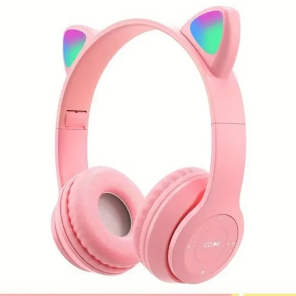Wireless Headphones Pink With Cat Ears P47M - Picture 1 of 5